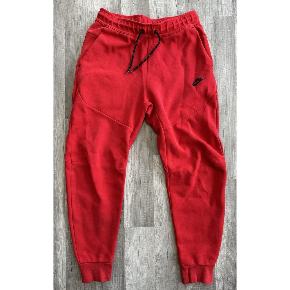 Nike Tech Fleece Jogger Pant Mens Small Red Zip Pocket Swoosh Sweatpants * FLAW*